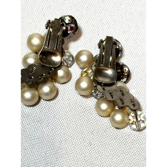 Vintage Faux Pearl & Diamond long beaded loop necklace & Clip on earrings Classy - Picture 6 of 8